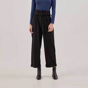 Love Bonito Avian Belted Straight Leg Trousers in Black